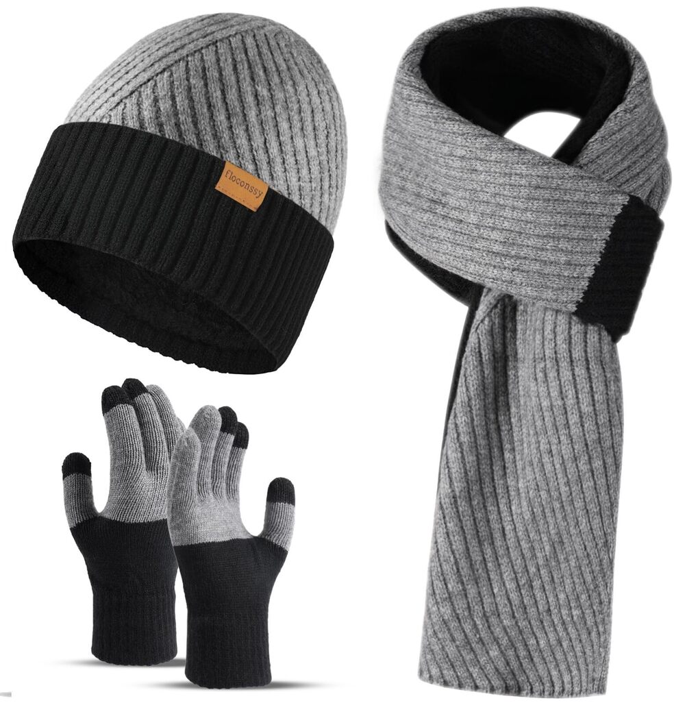 9265 Winter Beanies Hats Scarf Gloves Sets, 3 PCS Warm Fleece Lined Hat